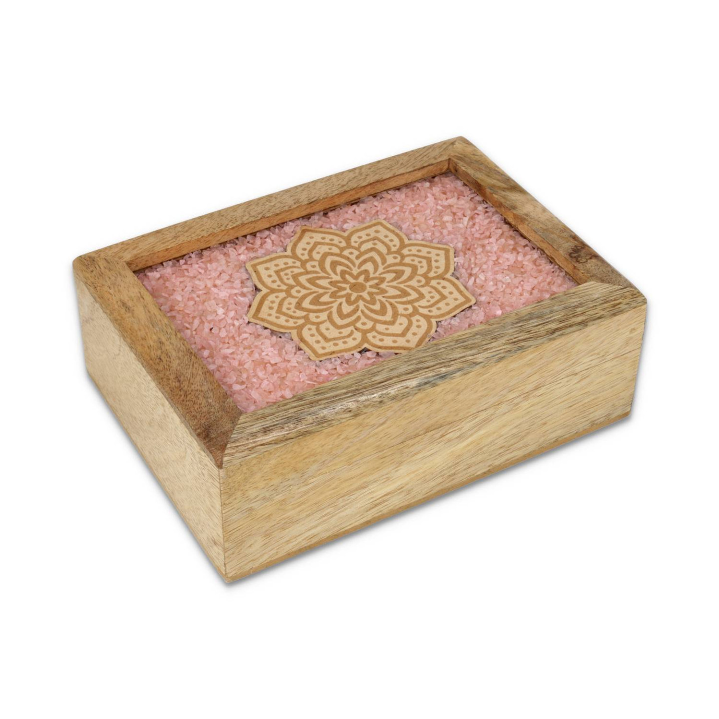 Boîte à bijoux tarot Mandala quartz rose bois de manguier