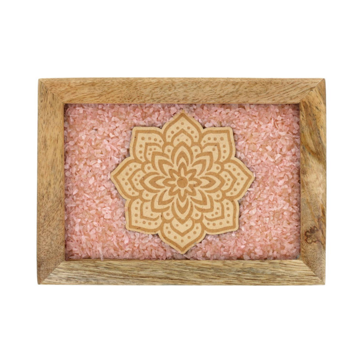 Boîte à bijoux tarot Mandala quartz rose bois de manguier