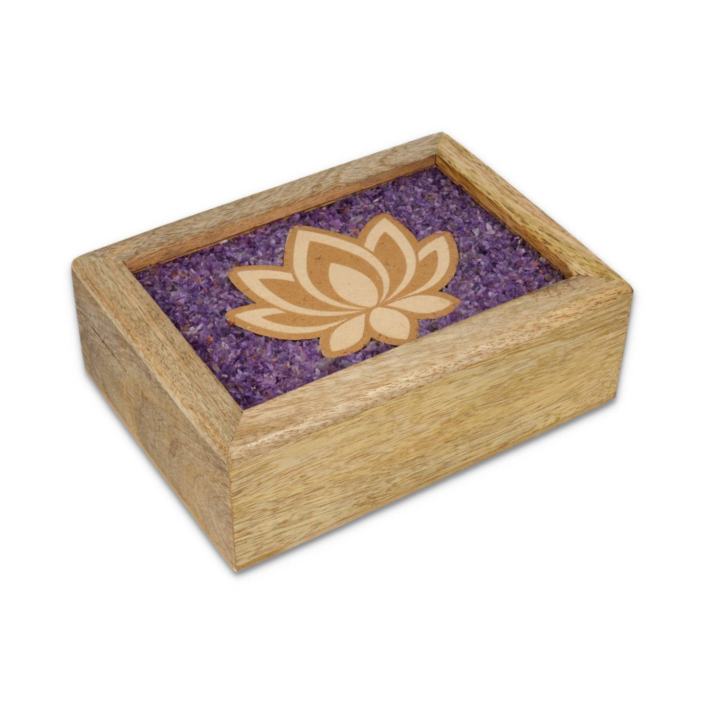 Boîte à bijoux tarot Lotus améthyste bois de manguier