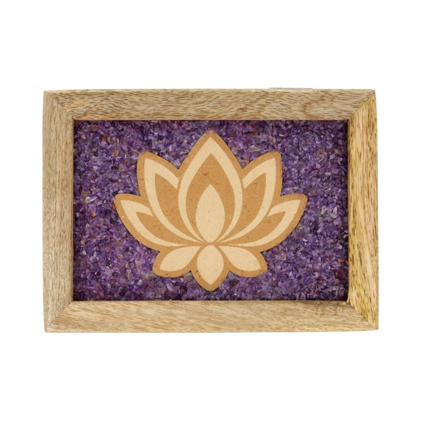 Boîte à bijoux tarot Lotus améthyste bois de manguier