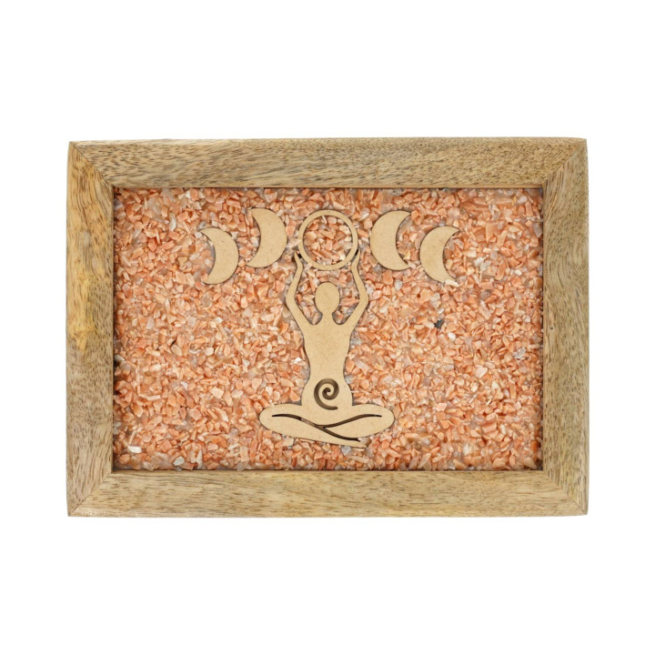 Boîte à bijoux tarot Déesses phases lunaires pierre de lune rose bois de manguier