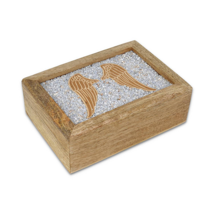 Boîte à bijoux tarot Ailes d’ange angélite bois de manguier