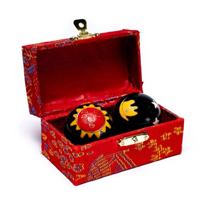 Boules santé Qi Gong Soleil lune jaune rouge noir | Pieralune
