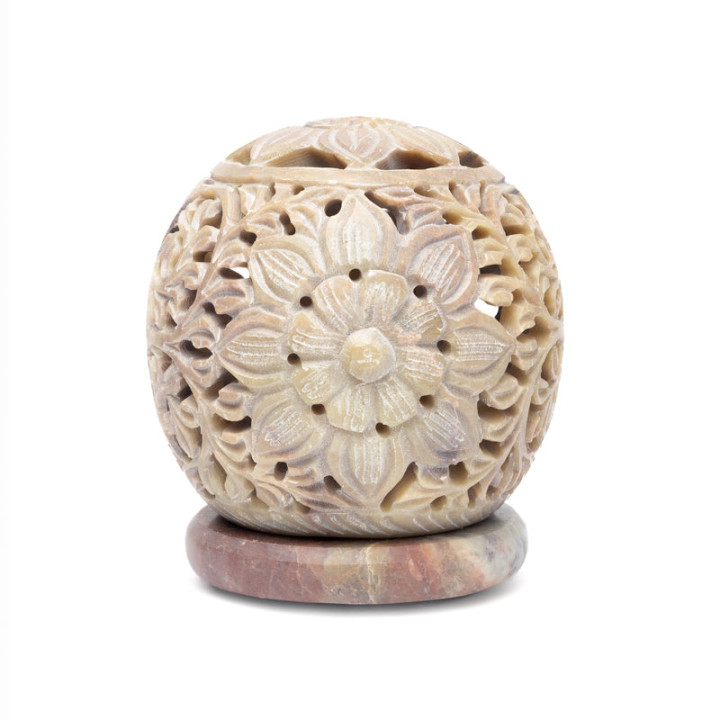 Bougeoir rond pierre à savon fleur