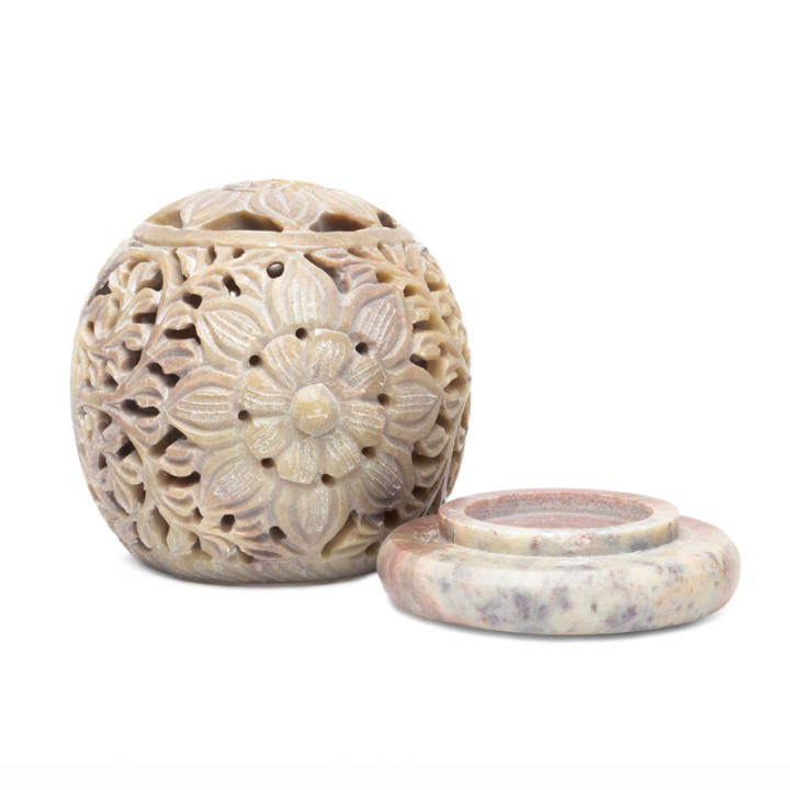 Bougeoir rond pierre à savon fleur