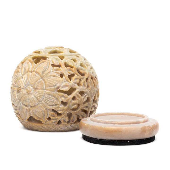 Bougeoir rond pierre à savon fleur