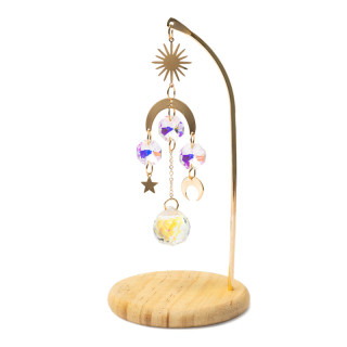 Capteur de soleil sur base en bois soleil, lune et étoile