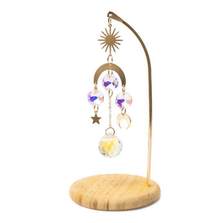 Capteur de soleil sur base en bois soleil, lune et étoile