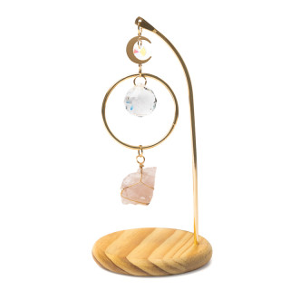 Capteur de soleil sur base en bois lune avec quartz rose