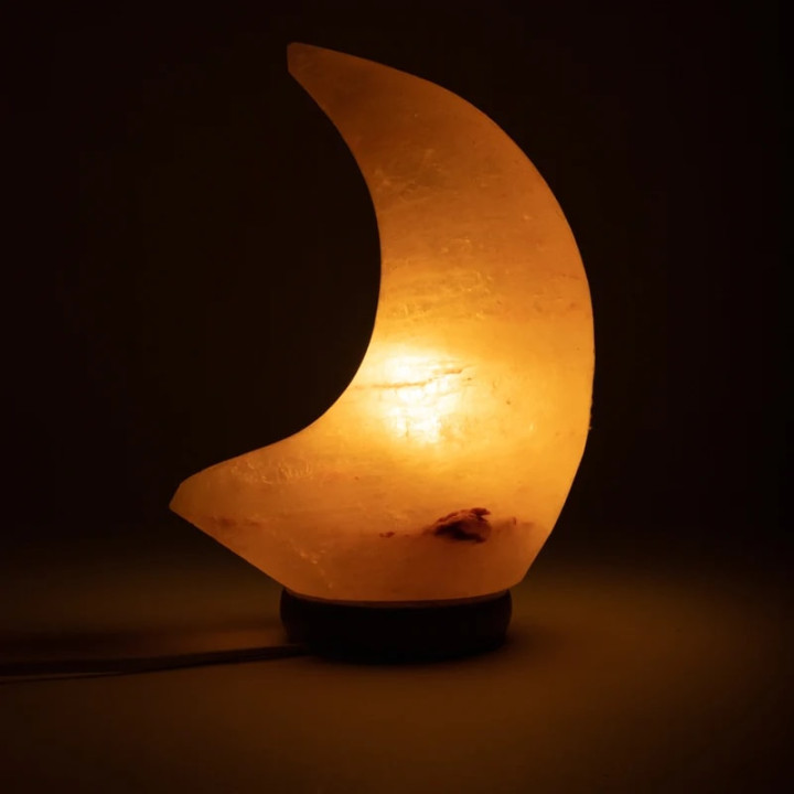 Lampe cristal de sel en forme de lune avec câble et LED