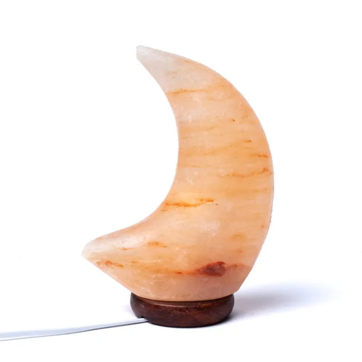 Lampe cristal de sel en forme de lune avec câble et LED