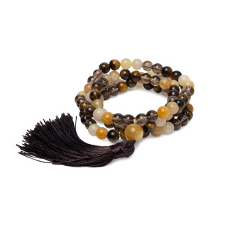 Mala jaspe jaune, œil de tigre & quartz fumé