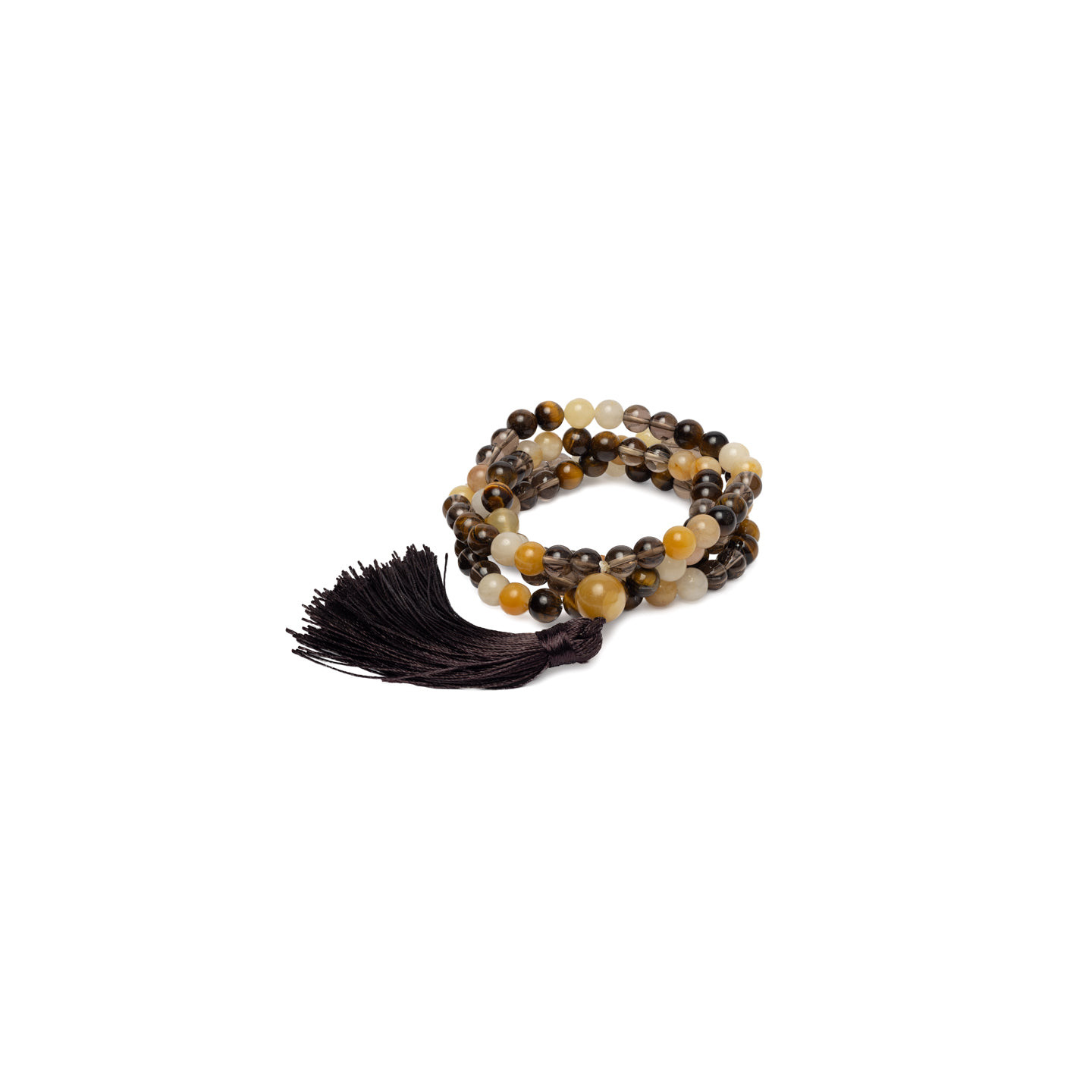 Mala jaspe jaune, œil de tigre & quartz fumé