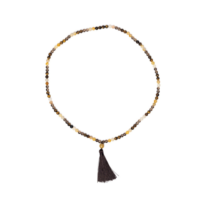 Mala jaspe jaune, œil de tigre & quartz fumé