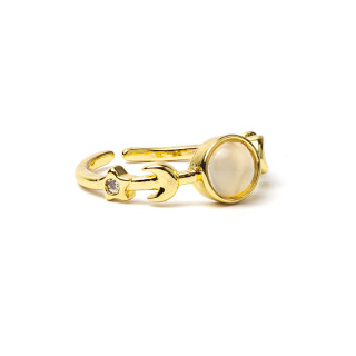 Bague phases de la lune avec agate blanche