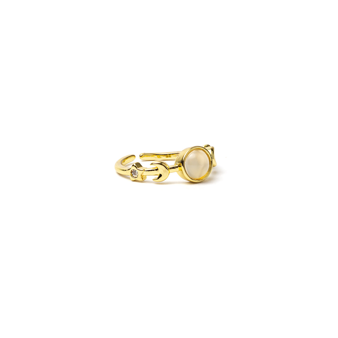Bague phases de la lune avec agate blanche
