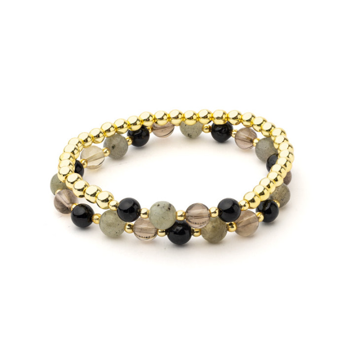 Bracelet pierres précieuses mélangées anthracite avec hématite