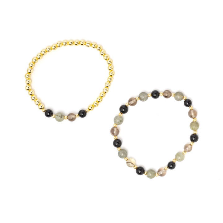 Bracelet pierres précieuses mélangées anthracite avec hématite