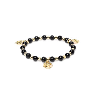Bracelet tourmaline noire & hématite avec breloques Arbre de Vie