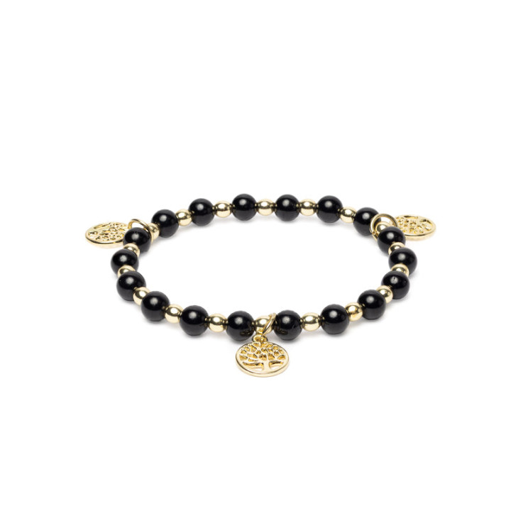 Bracelet tourmaline noire & hématite avec breloques Arbre de Vie