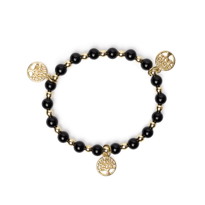 Bracelet tourmaline noire & hématite avec breloques Arbre de Vie