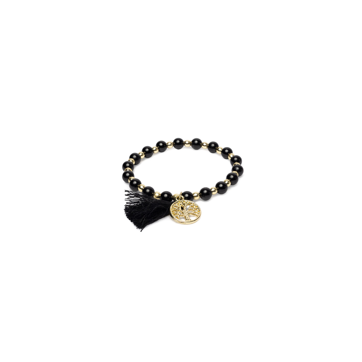 Bracelet tourmaline noire & hématite avec Arbre de Vie et pompon