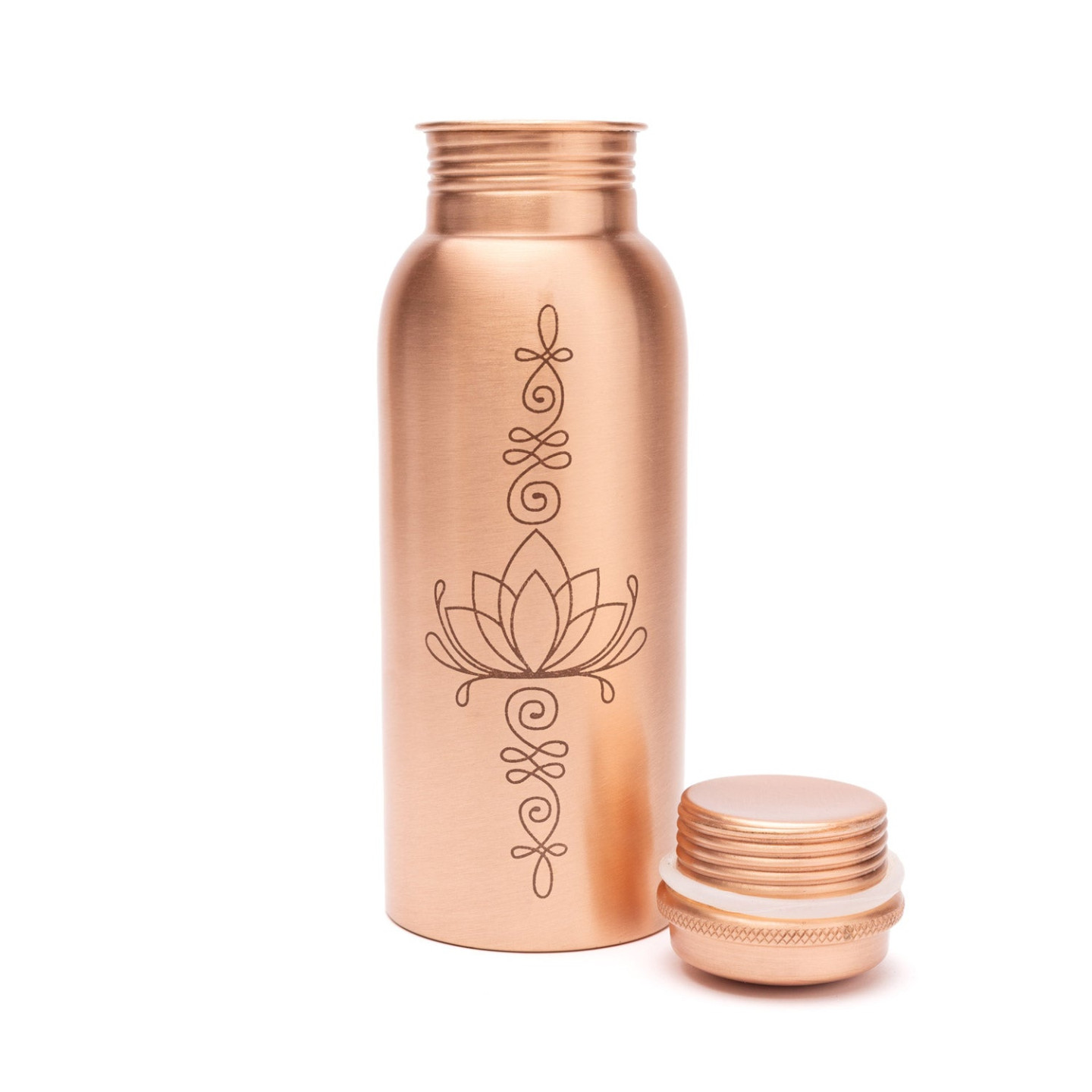 Bouteille en cuivre lotus gravée au laser