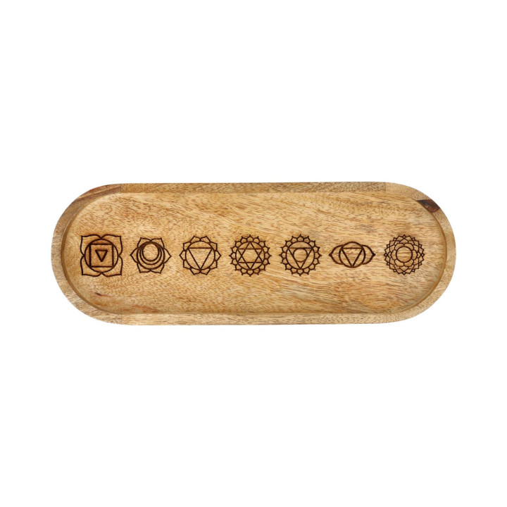 Plateau de Service Ovale 7 Chakras Bois de Manguier
