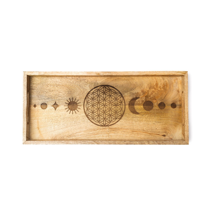 Plateau de Service Rectangulaire Fleur de Vie Bois de Manguier