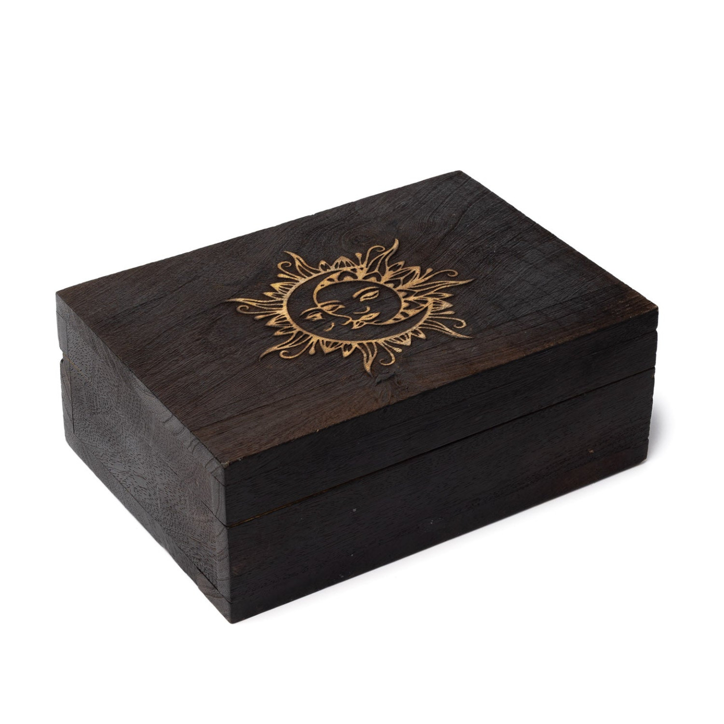 Boîte à Tarot Lune & Soleil Bois de Manguier Noir