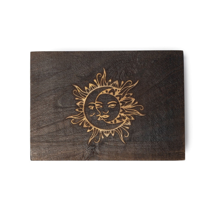 Boîte à Tarot Lune & Soleil Bois de Manguier Noir