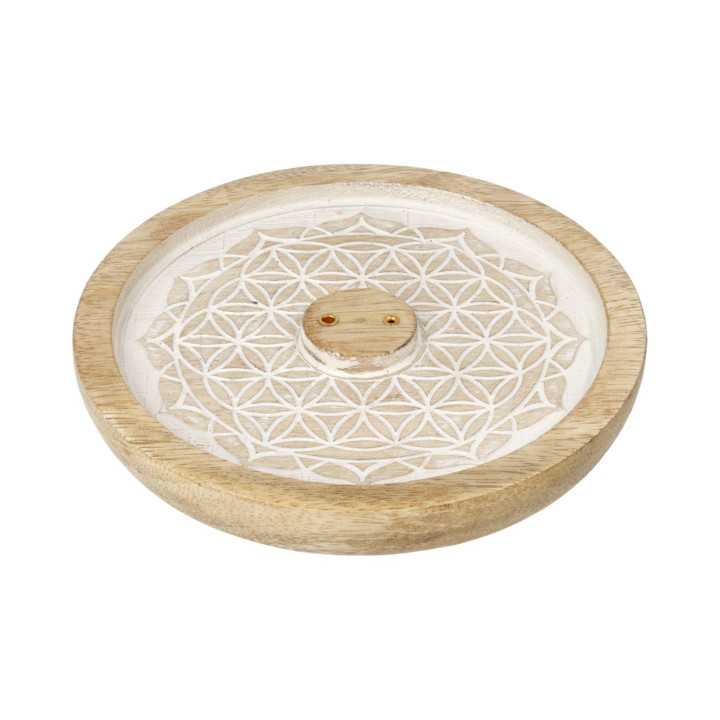 Porte-Encens Mandala Fleur de Vie Bois de Manguier blanchi