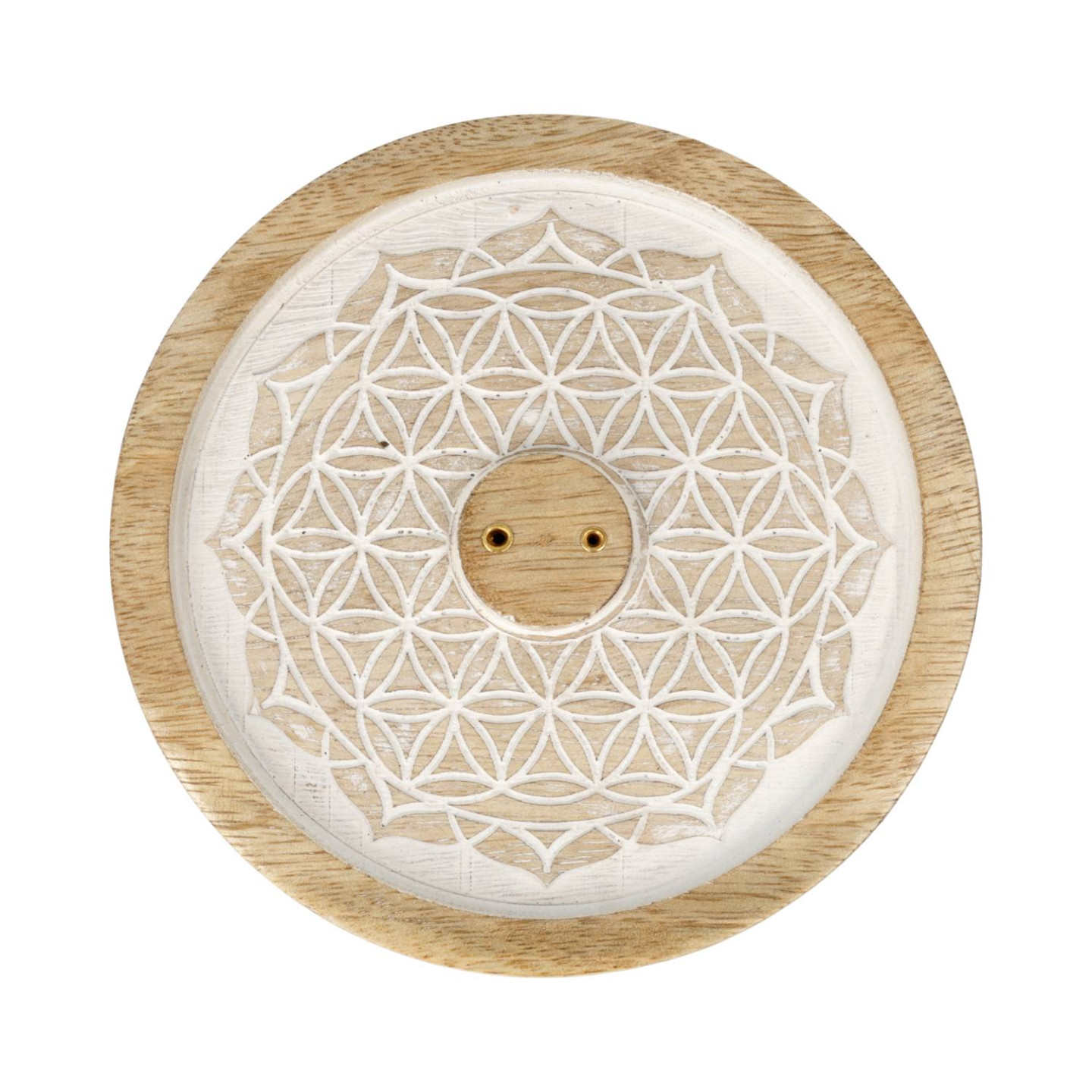 Porte-Encens Mandala Fleur de Vie Bois de Manguier blanchi