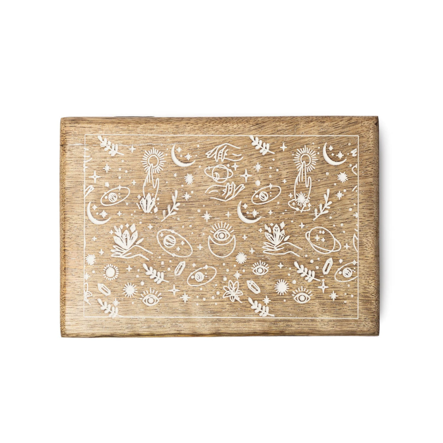 Boîte à Tarot Motif Mystique Bois de Manguier blanchi
