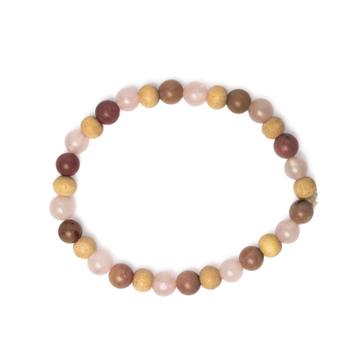 Bracelet thulite, quartz rose et tulsi