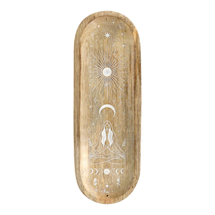 Porte-Encens Ovale Motif Cosmic Rituals Bois de Manguier blanchi