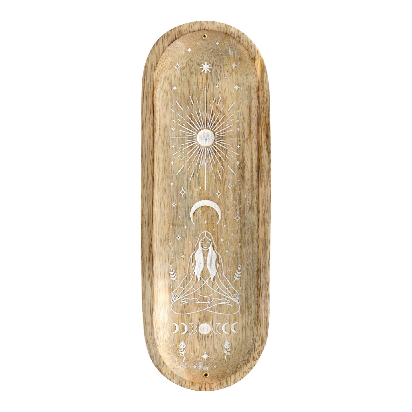 Porte-Encens Ovale Motif Cosmic Rituals Bois de Manguier blanchi