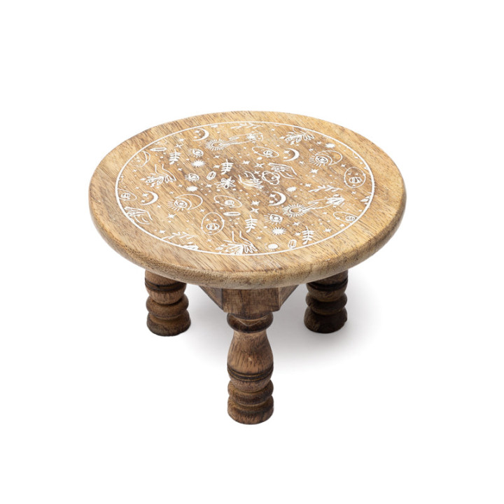 Table d’Autel Motif Mystique Bois de Manguier blanchi