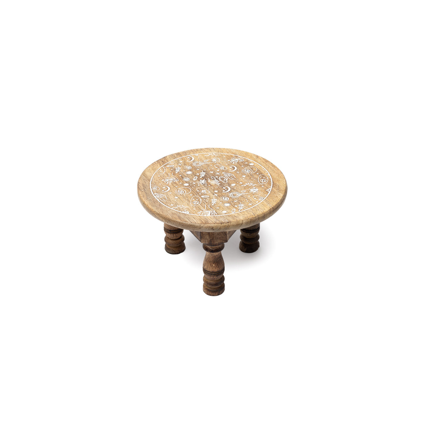Table d’Autel Motif Mystique Bois de Manguier blanchi