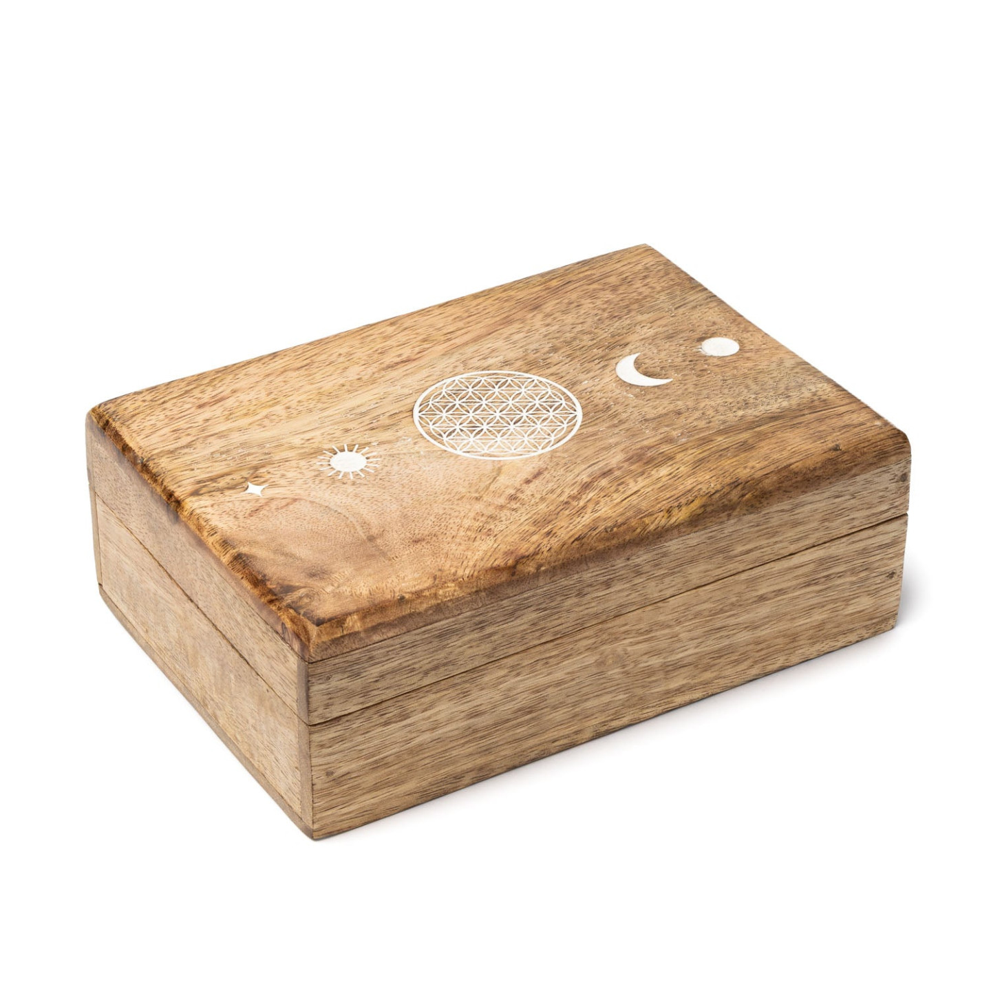 Boîte à Tarot Fleur de Vie Bois de Manguier blanchi