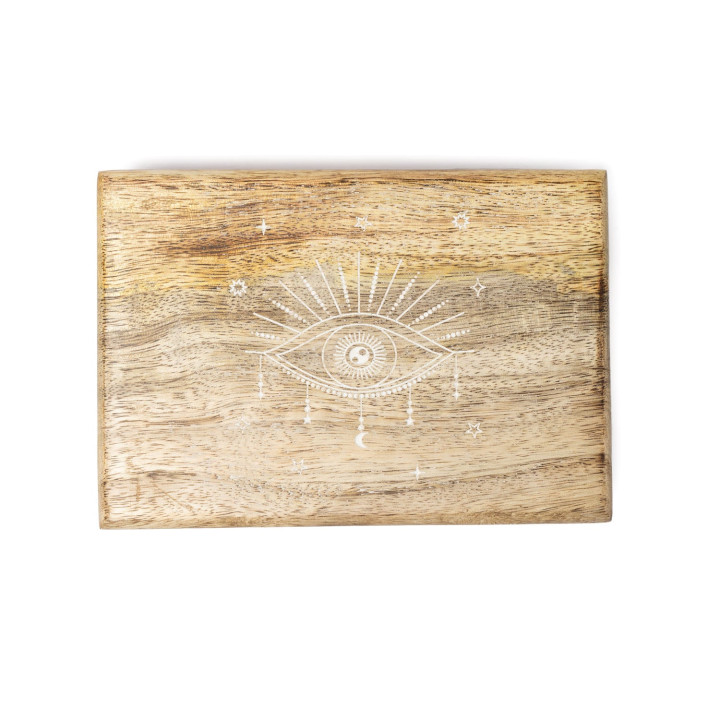 Boîte à Tarot Œil Omnivoyant Bois de Manguier blanchi