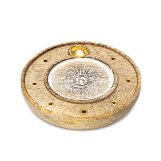 Porte-Encens Rond Œil Omnivoyant Bois de Manguier blanchi
