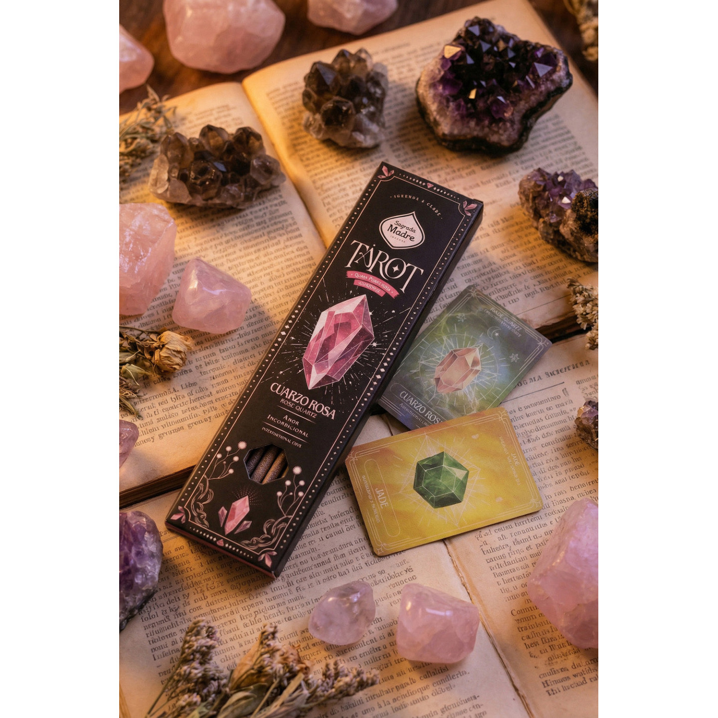 Sagrada Madre Tarot Gems encens Quartz Rose