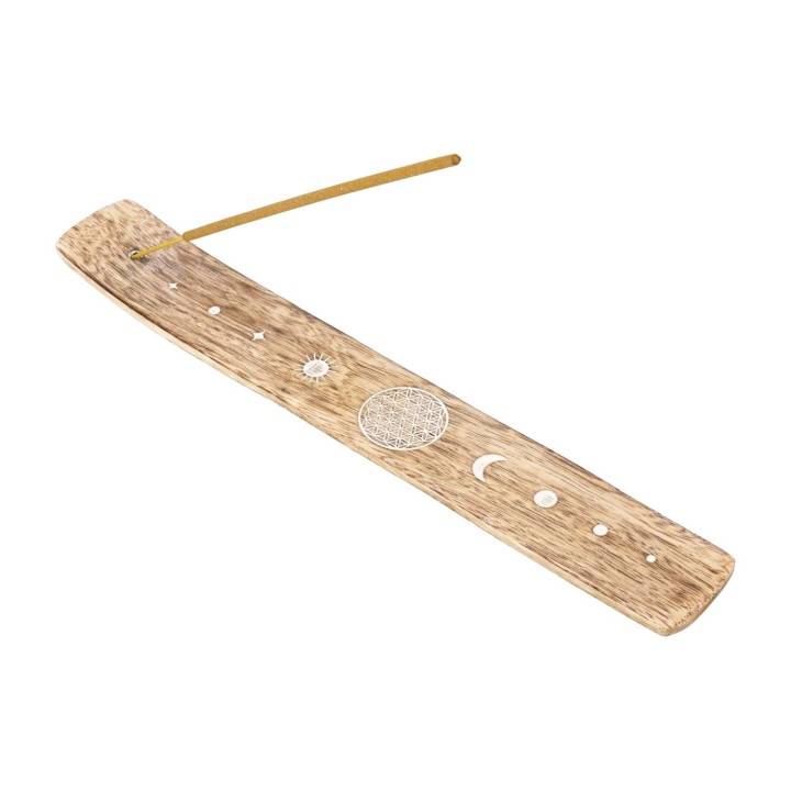 Porte-Encens Fleur de Vie Bois de Manguier blanchi