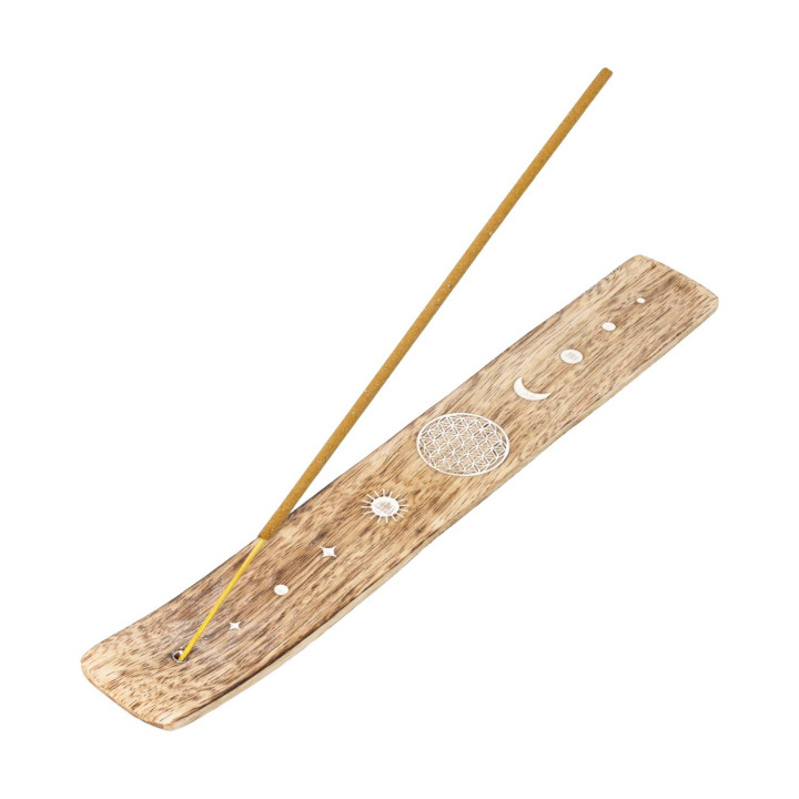 Porte-Encens Fleur de Vie Bois de Manguier blanchi