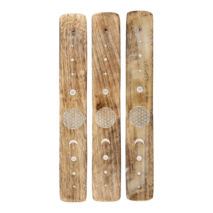 Porte-Encens Fleur de Vie Bois de Manguier blanchi