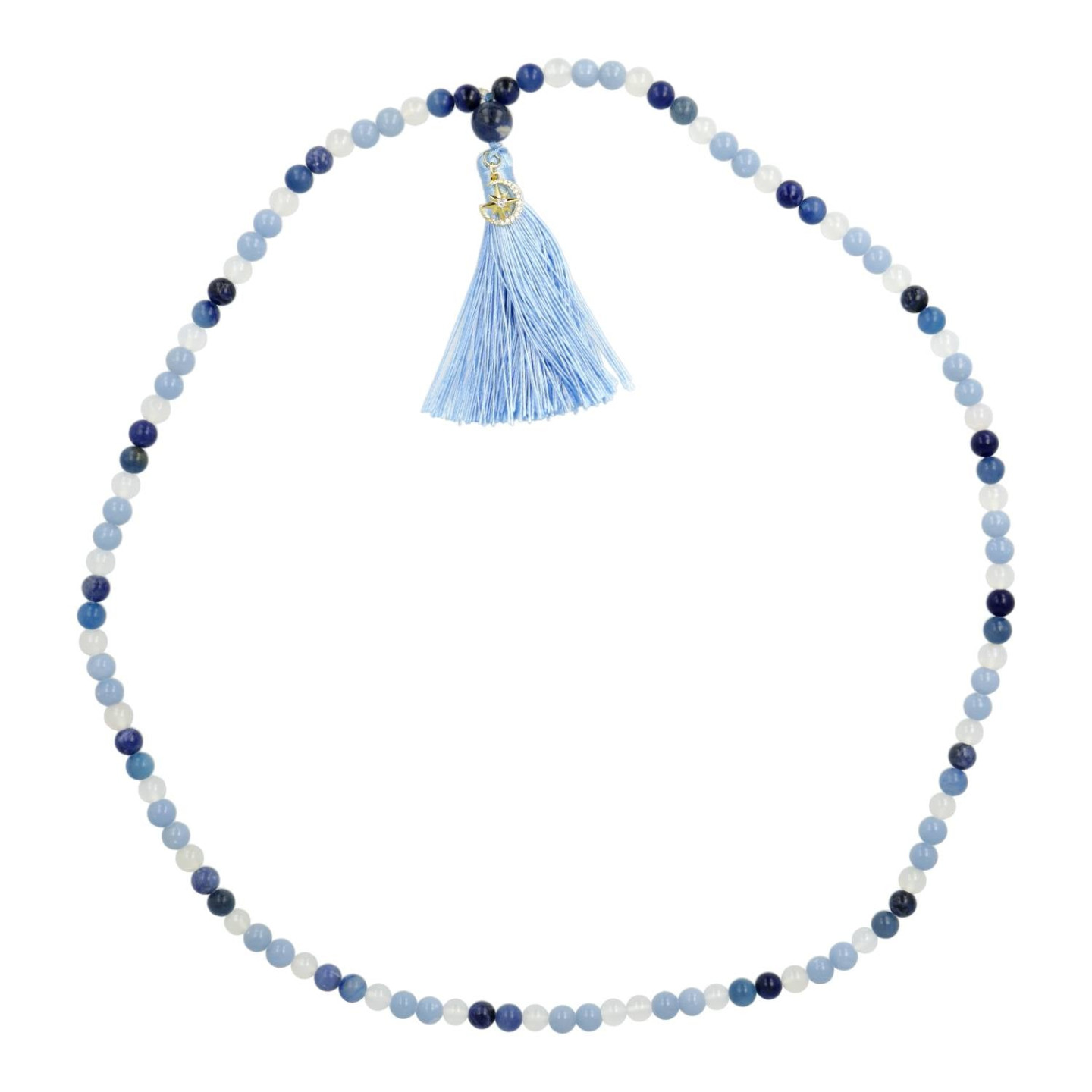 Mala lune & étoile, angélite, aventurine bleue, sodalite & pierre de lune blanche