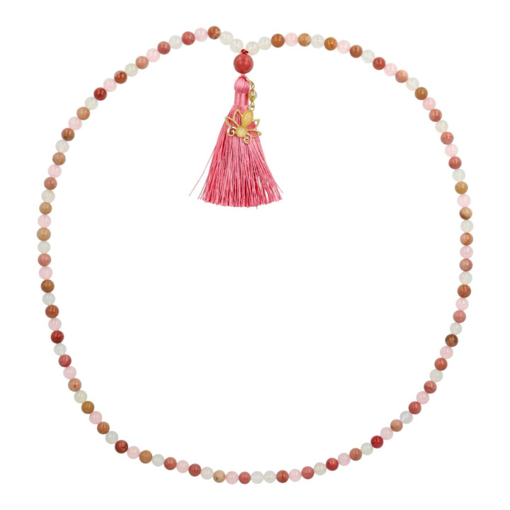 Mala lotus, rhodonite, quartz rose & agate blanche