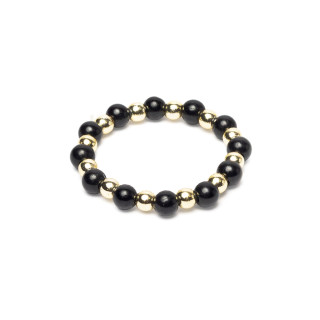 Bague élastique tourmaline noire & hématite dorée