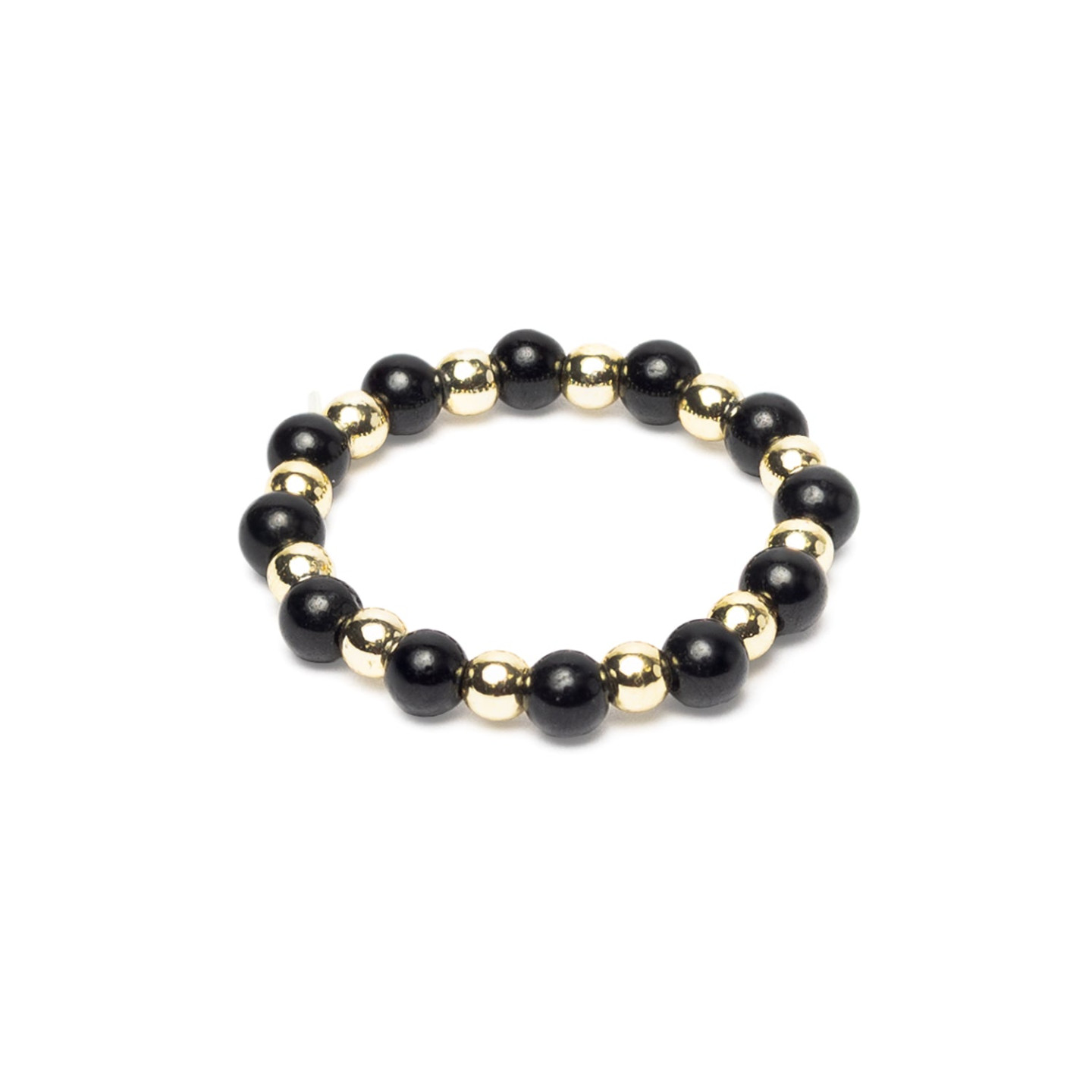 Bague élastique tourmaline noire & hématite dorée